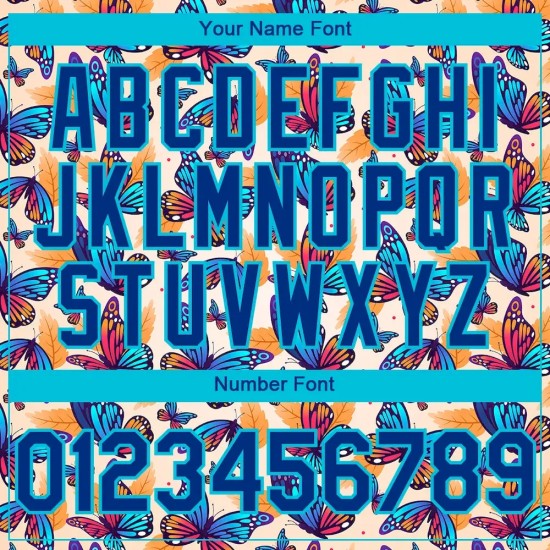 Custom Cream Royal-Lakes Blue 3D Pattern Design Animal Butterfly Authentic Baseball Jersey