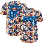 Custom Cream Royal-Lakes Blue 3D Pattern Design Animal Butterfly Authentic Baseball Jersey