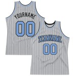 Custom Gray Black Pinstripe Light Blue Authentic Basketball Jersey Custom Gray Black Pinstripe Light Blue Authentic Basketball Jersey