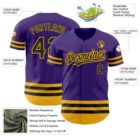 Custom Purple Black-Gold Line Authentic Baseball Jersey Custom Purple Black-Gold Line Authentic Baseball Jersey
