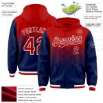 Custom Red Navy-White Gradient Square Shape 3D Pattern Design Bomber Full-Snap Varsity Letterman Hoodie Jacket