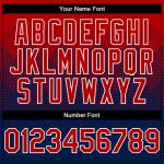 Custom Red Navy-White Gradient Square Shape 3D Pattern Design Bomber Full-Snap Varsity Letterman Hoodie Jacket