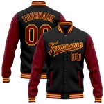 Custom Black Crimson-Gold Bomber Full-Snap Varsity Letterman Two Tone Jacket Custom Black Crimson-Gold Bomber Full-Snap Varsity Letterman Two Tone Jacket