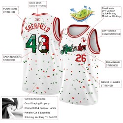 Custom White Mexican Flag Red-Kelly Green-Black 3D Authentic Basketball Jersey