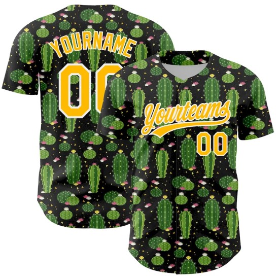 Custom Black Gold-White 3D Pattern Design Cactus Festival Authentic Baseball Jersey Custom Black Gold-White 3D Pattern Design Cactus Festival Authentic Baseball Jersey