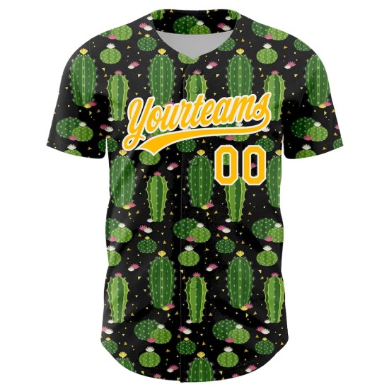 Custom Black Gold-White 3D Pattern Design Cactus Festival Authentic Baseball Jersey Custom Black Gold-White 3D Pattern Design Cactus Festival Authentic Baseball Jersey