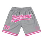 Custom Gray Pink-White Authentic Throwback Basketball Shorts