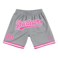 Custom Gray Pink-White Authentic Throwback Basketball Shorts