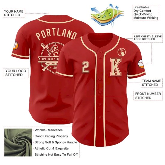 Custom Red Cream Authentic Baseball Jersey