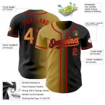 Custom Black Old Gold-Red Authentic Gradient Fashion Baseball Jersey