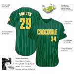 Custom Kelly Green White Pinstripe Gold-White Authentic Baseball Jersey Custom Kelly Green White Pinstripe Gold-White Authentic Baseball Jersey