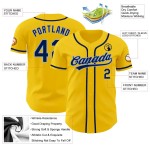 Custom Yellow Navy-Light Blue Authentic Baseball Jersey