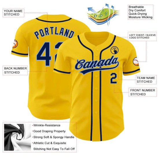 Custom Yellow Navy-Light Blue Authentic Baseball Jersey