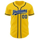 Custom Yellow Navy-Light Blue Authentic Baseball Jersey