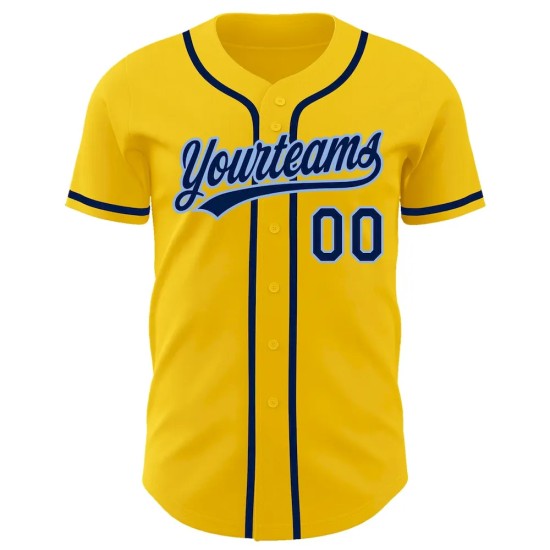 Custom Yellow Navy-Light Blue Authentic Baseball Jersey