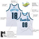 Custom White Black-Blue Authentic Throwback Basketball Jersey Custom White Black-Blue Authentic Throwback Basketball Jersey