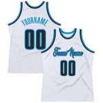 Custom White Black-Blue Authentic Throwback Basketball Jersey Custom White Black-Blue Authentic Throwback Basketball Jersey