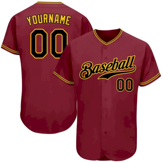 Custom Crimson Black-Gold Authentic Baseball Jersey Custom Crimson Black-Gold Authentic Baseball Jersey