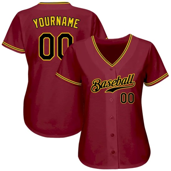 Custom Crimson Black-Gold Authentic Baseball Jersey Custom Crimson Black-Gold Authentic Baseball Jersey