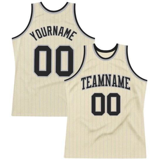 Custom Cream Gray Pinstripe Black Authentic Basketball Jersey Custom Cream Gray Pinstripe Black Authentic Basketball Jersey