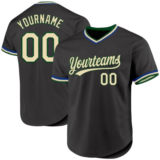 Custom Black Cream Green-Royal Authentic Throwback Baseball Jersey Custom Black Cream Green-Royal Authentic Throwback Baseball Jersey