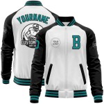 Custom White Teal-Black Bomber Varsity Letterman Two Tone Zipper Jacket Custom White Teal-Black Bomber Varsity Letterman Two Tone Zipper Jacket