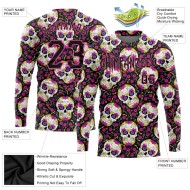 Custom 3D Pattern Halloween Skulls With Floral Long Sleeve Performance T-Shirt Custom 3D Pattern Halloween Skulls With Floral Long Sleeve Performance T-Shirt